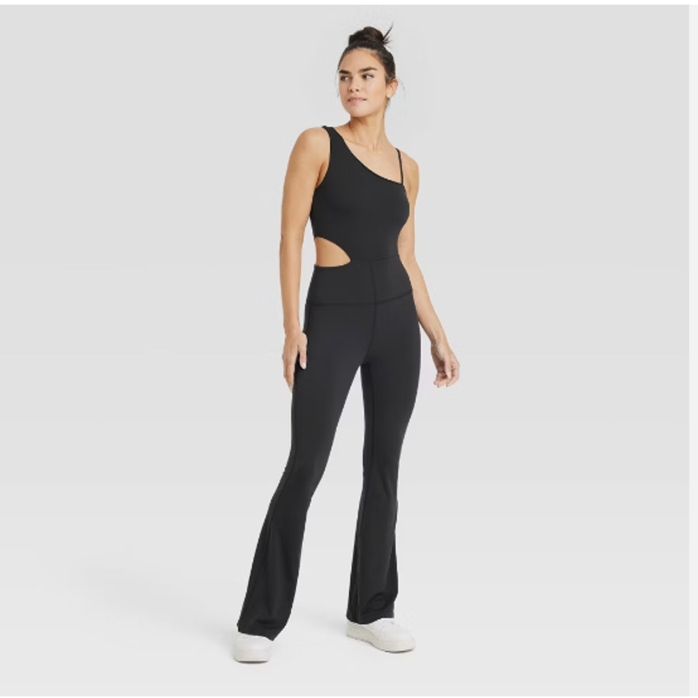 Joy Lab Sleeveless Flare Bodysuit Cutout Jumpsuit Black Sz XS NWT